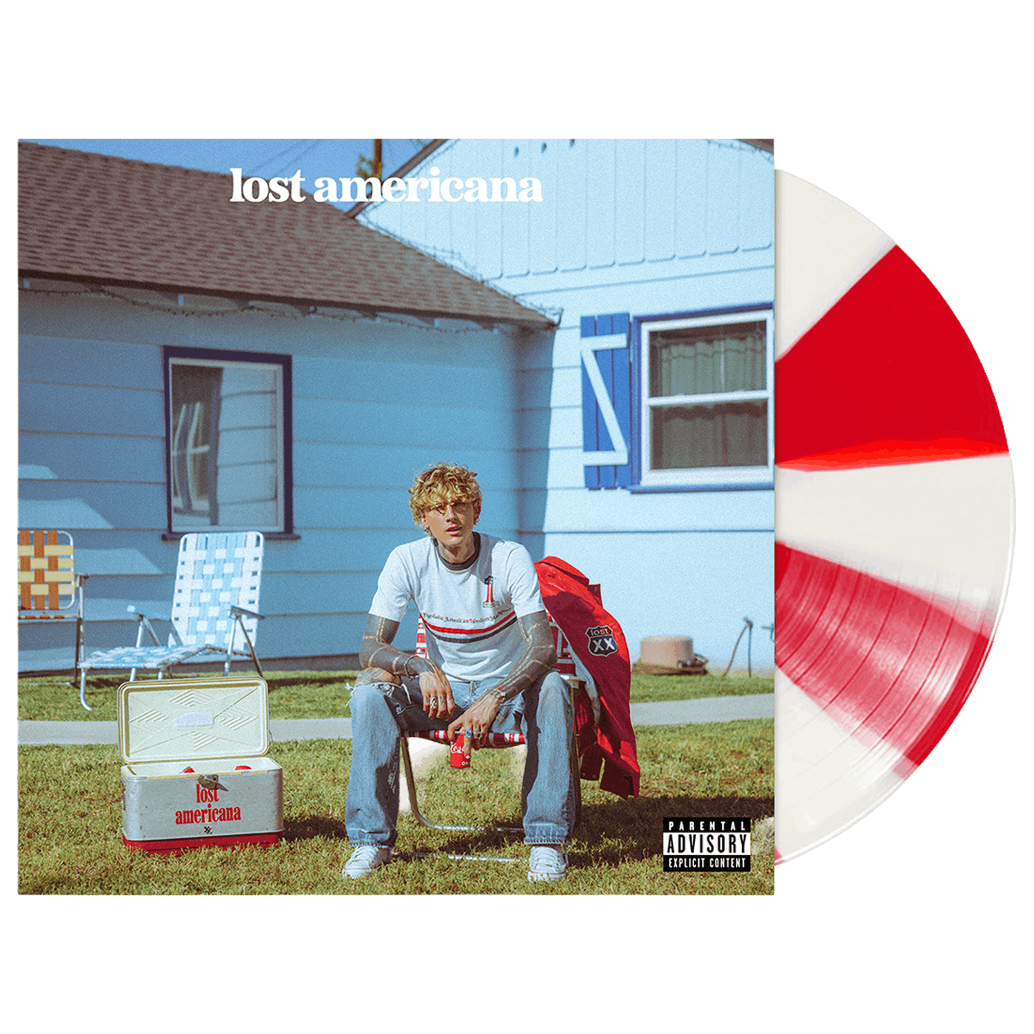 mgk, Machine Gun Kelly, Lost Americana, Vinyl, Vinyl Record, LP, Album, Online Vinyl Store, Record Store, Music Collectible, Pop Punk, Alternative Rock, Pop Rock, Peppermint Candy Vinyl, Colour Vinyl, Store Exclusive, Alternate Cover