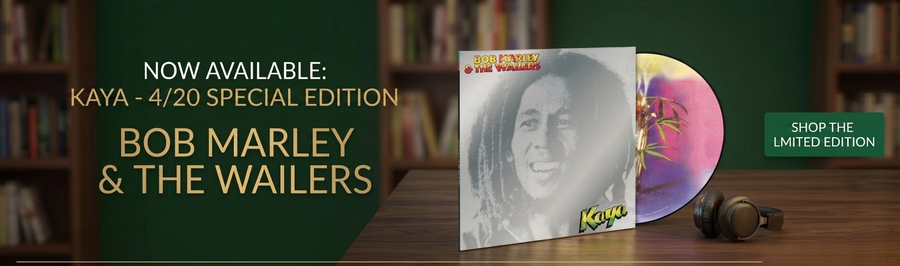 Bob Marley & The Wailers record with promotional text on a green background